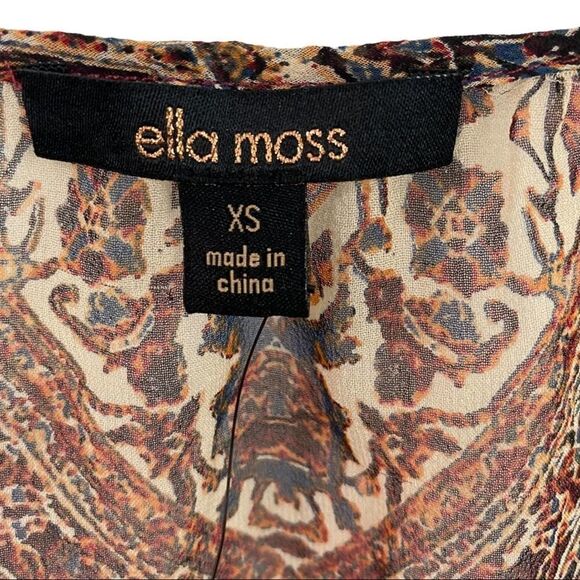 Ella Moss Long Sleeve Graphic Silk Blouse Size XS - Picture 5 of 9